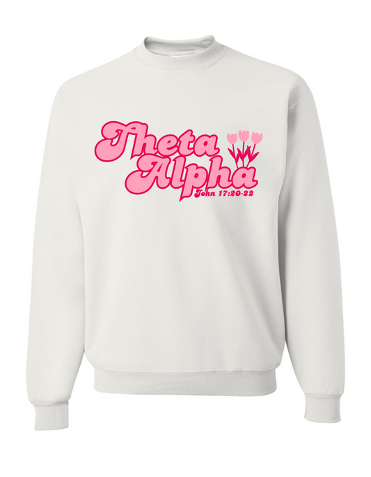 Theta Alpha Zeta Pink and White Crewneck