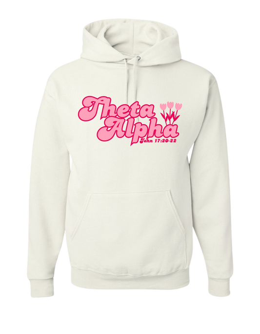 Theta Alpha Zeta Pink and White Hoodie