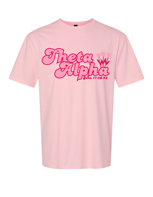Theta Alpha Zeta Pink and White T-Shirt