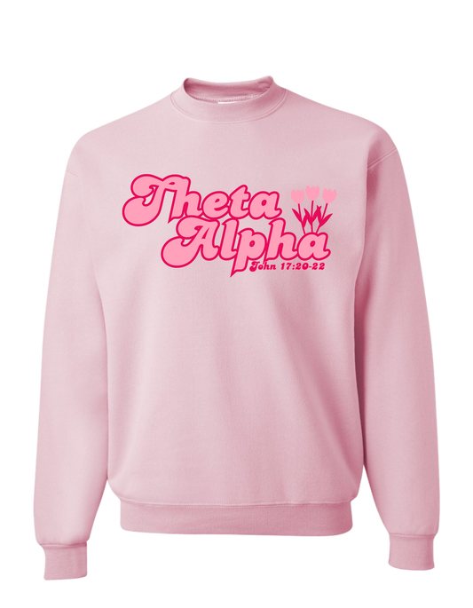 Theta Alpha Zeta Pink and White Crewneck