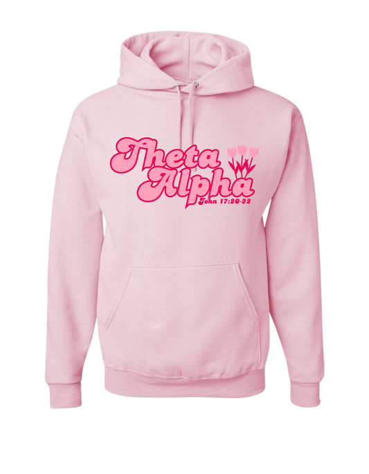 Theta Alpha Zeta Pink and White Hoodie