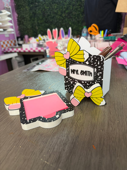Customized Teacher Bow Desk Set