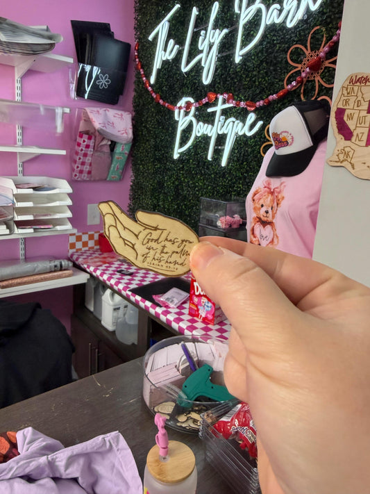 Birch Wood - Pocket sized God Has You In The Palm Of His Hand - Tiny Gift