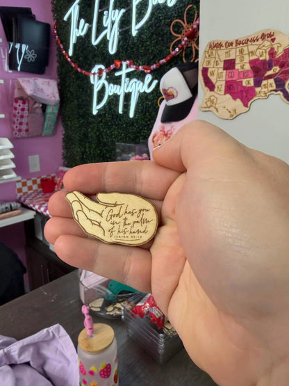 Birch Wood - Pocket sized God Has You In The Palm Of His Hand - Tiny Gift